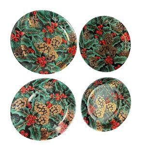 Konitz Germany Christmas Holly Dessert Plates Set of 4 Green Red Gold 7.5"